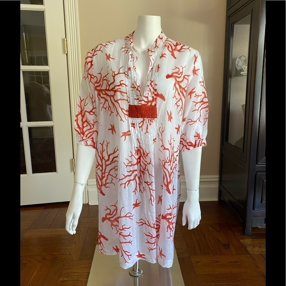 Siya Cotton White & Orange Tunic One Size
